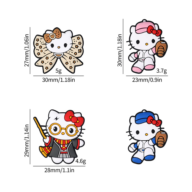 20Pcs Silicone Focal Beads White Cat No Mouth Red Bow with Accessories 9