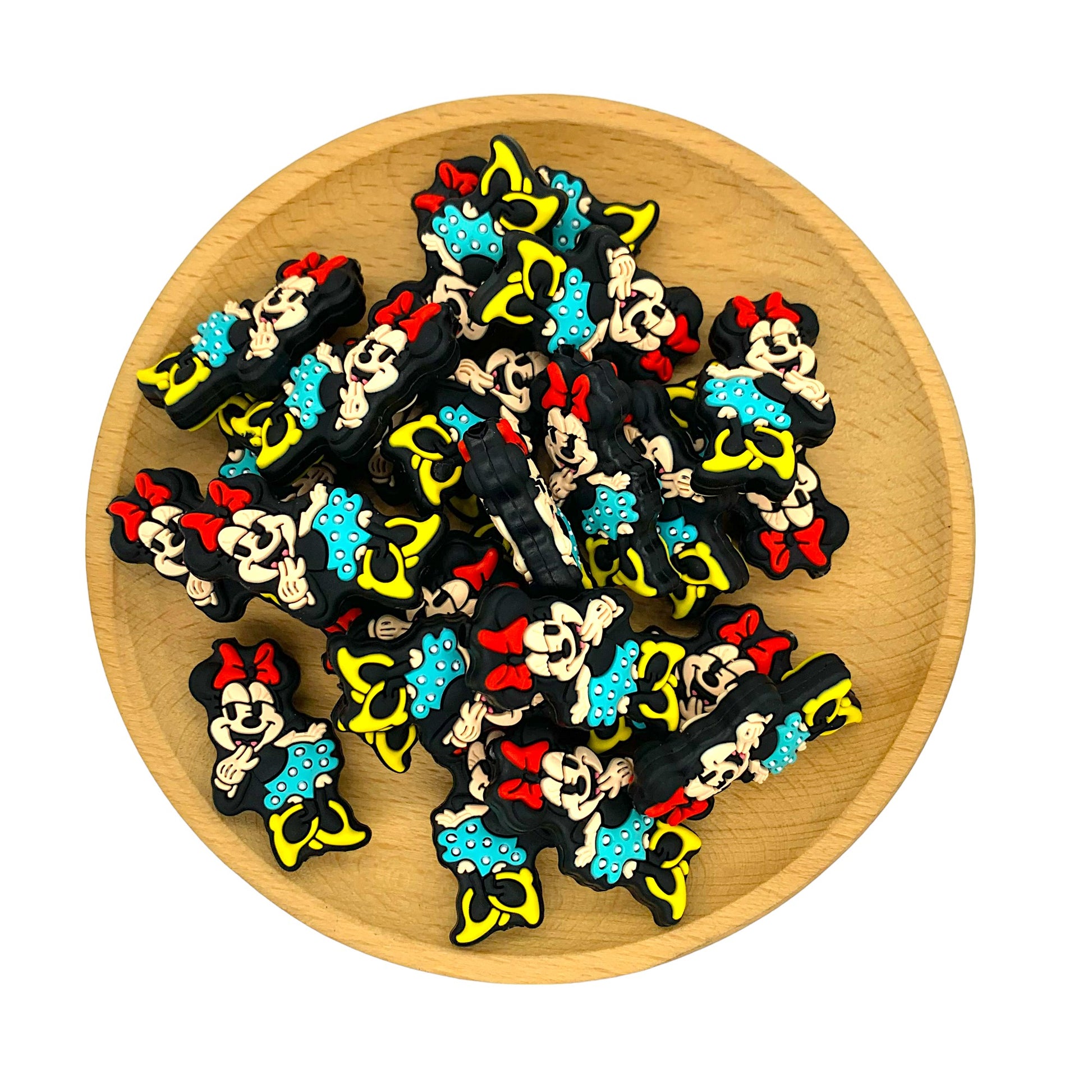 20pcs Silicone Focal Beads Round Ear Mouse Character with Bow Side Profile 2