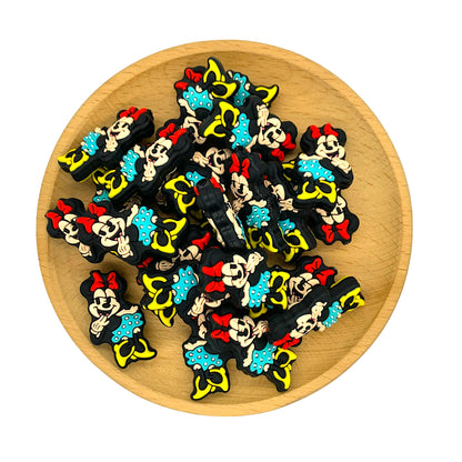 20pcs Silicone Focal Beads Round Ear Mouse Character with Bow Side Profile 2