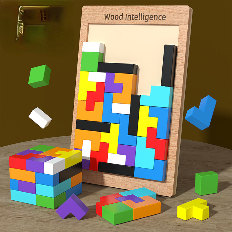 Wooden 3D Puzzle Tetris Educational Toy for Kids 2