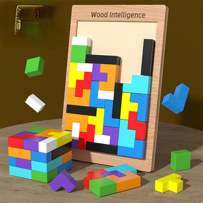 Wooden 3D Puzzle Tetris Educational Toy for Kids 2