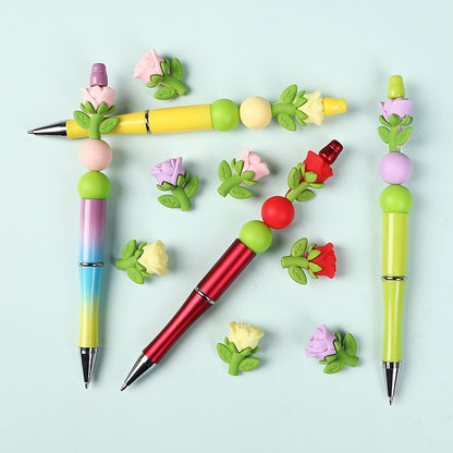 20Pcs Silicone 3D Focal Beads Multi Color Rose Holding Stem 8
