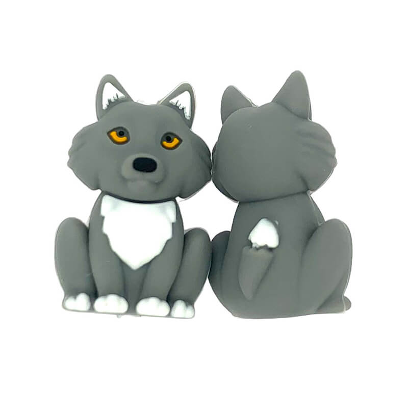 Silicone 3D Focal Beads Grey Wolf Sitting Pose