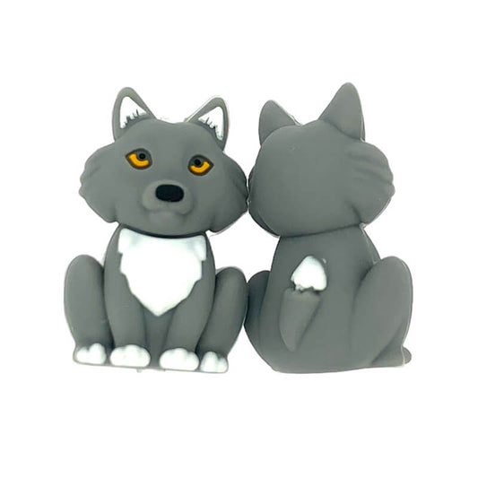 Silicone 3D Focal Beads Grey Wolf Sitting Pose
