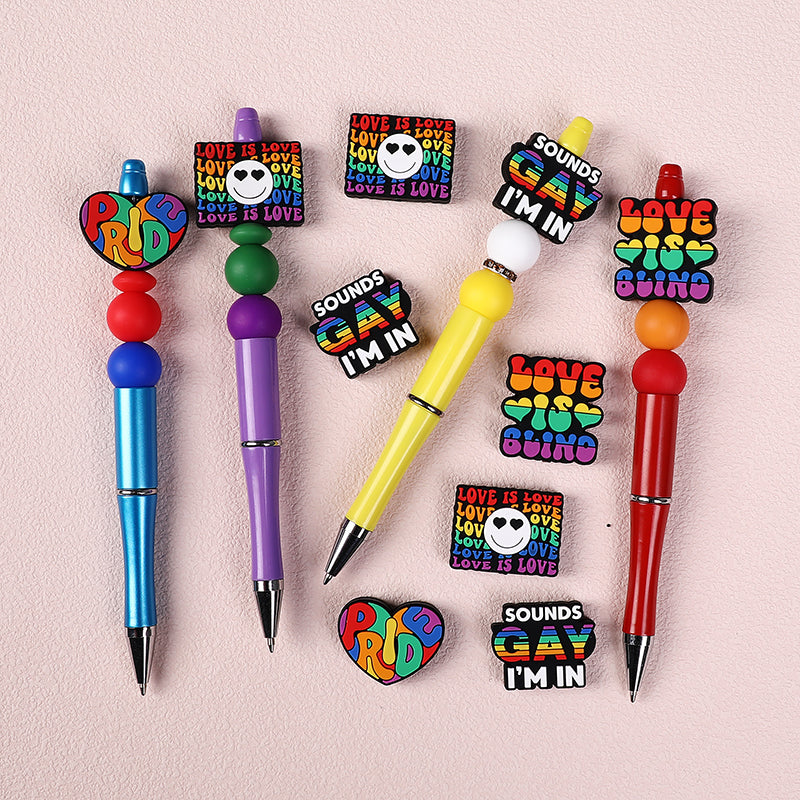 20pcs Silicone Focal Beads Rainbow Pride Theme Colored Heart and Letters 7