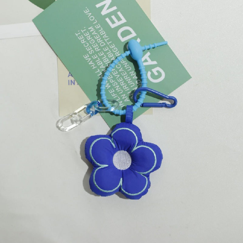 Cute Fabric Flower Silicone Bead Wristlet Keychain with Clip 7