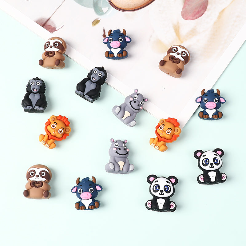 20Pcs Silicone 3D Focal Beads Panda Lion Sloth Animal Sitting Pose 6