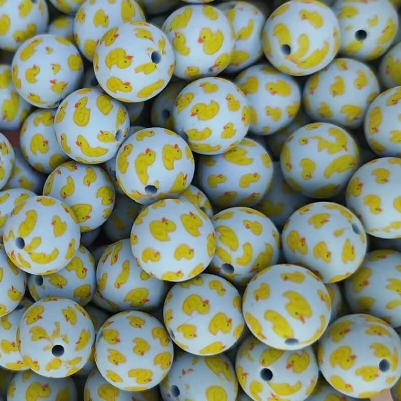 50pcs 15mm Cute Duck Print Silicone Beads Multi Base Design 12