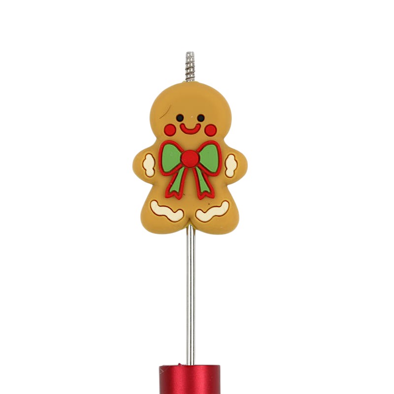 20Pcs Silicone Focal Beads Christmas Gingerbread Man With Bowknot 2