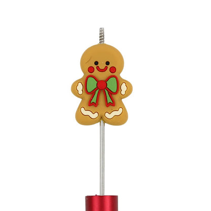 20Pcs Silicone Focal Beads Christmas Gingerbread Man With Bowknot 2