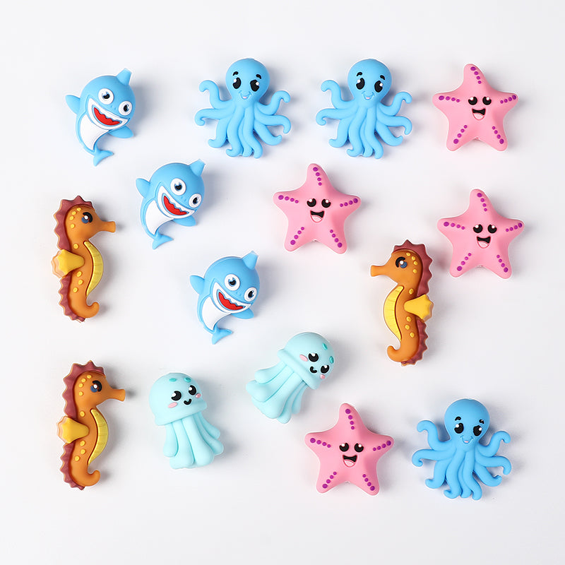 20Pcs Silicone 3D Focal Beads Marine Animals Mixed Set 5
