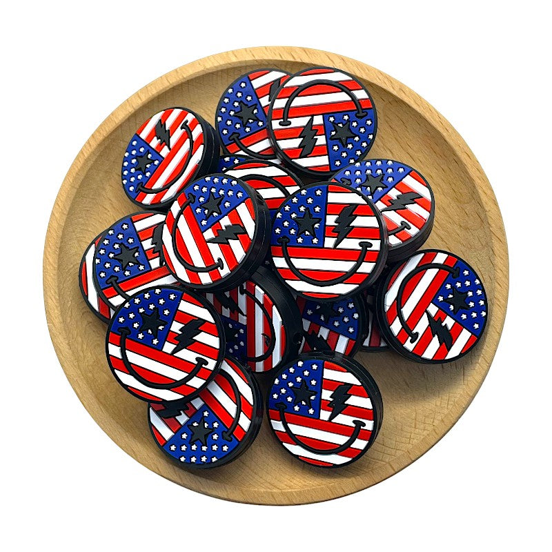 20pcs Silicone Focal Beads Independent Day US Smiling Face Design 2
