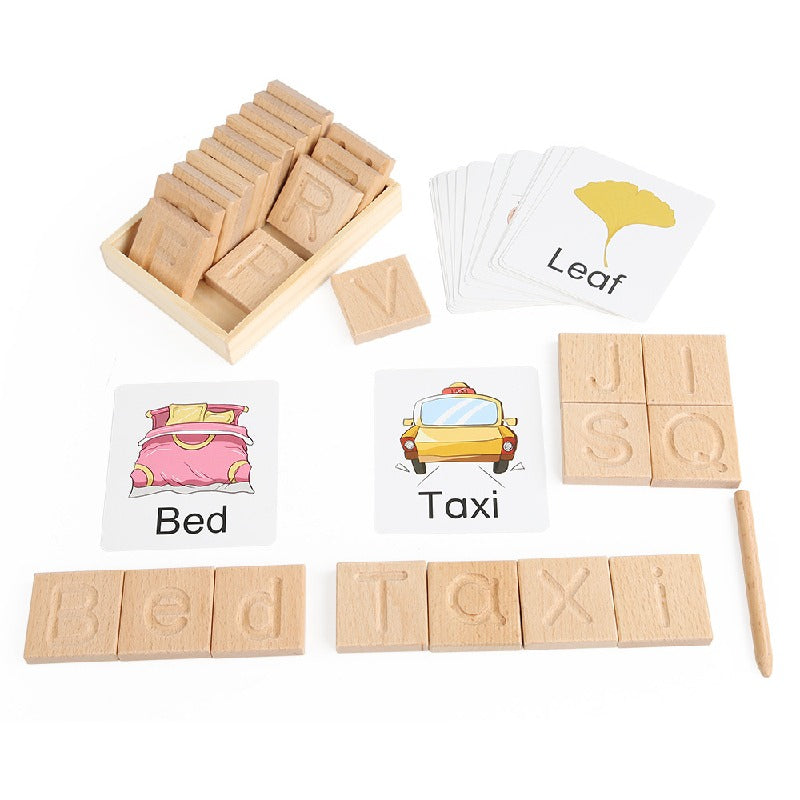Wooden Montessori Toys Letter Card Slot Building Blocks Educational Toy