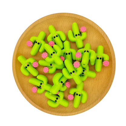 Silicone 3D Focal Beads Flowering Cactus With Pink Flower Detail 2
