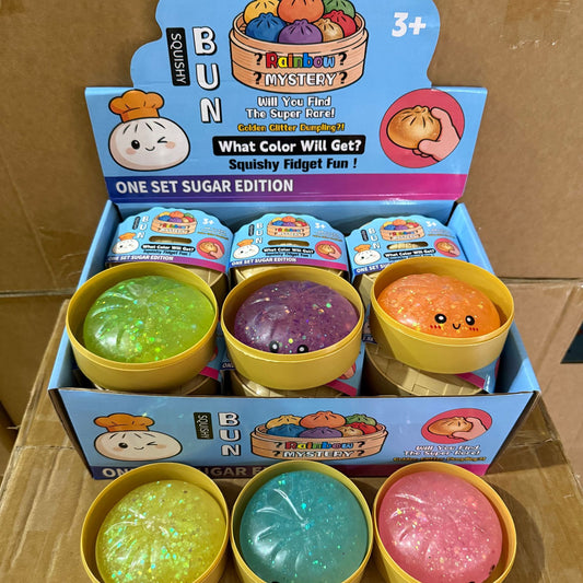 Rainbow Glitter Dumpling Squishy Bun Stress Ball Fidget Toy