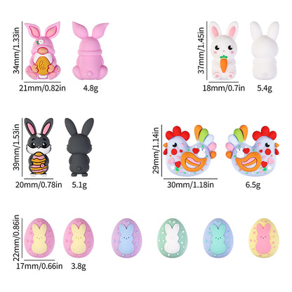 20Pcs Silicone 3D Focal Beads Easter Bunny Chick Holding Easter Egg 19