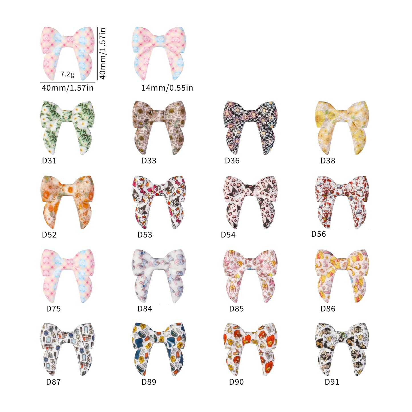 10Pcs Silicone 3D Focal Beads Colorful Bow Printed Shape 9