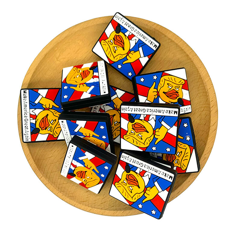 Silicone Focal Beads Yellow Duck Face with Blond Hair and American Flag 2