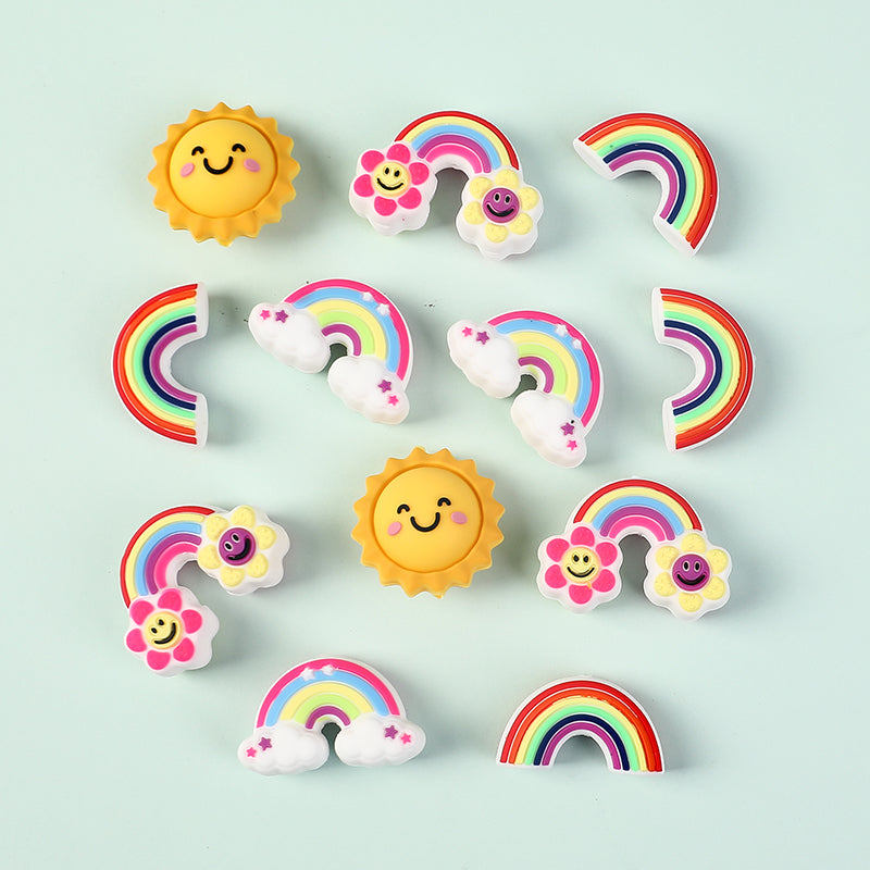 20Pcs Silicone 3D Focal Beads Smiling Sun Rainbow Flowers Holding White Cloud 6