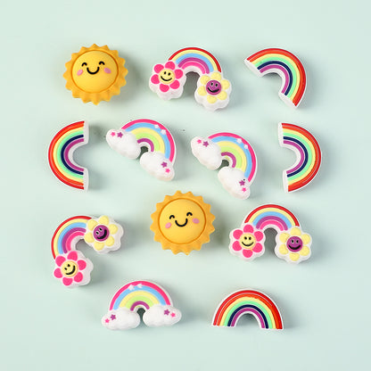 20Pcs Silicone 3D Focal Beads Smiling Sun Rainbow Flowers Holding White Cloud 6