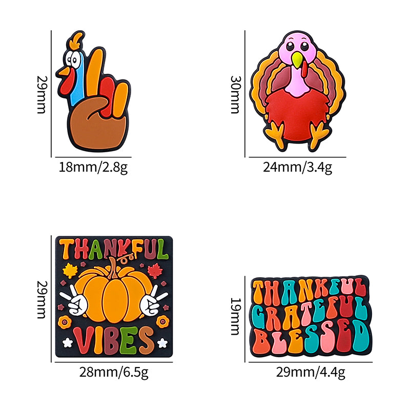 20pcs Silicone Focal Beads Thanksgiving Turkey Vibes Thankful Text 2