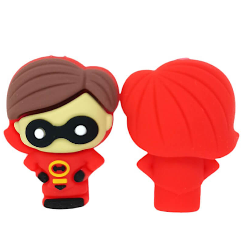Silicone 3D Focal Beads Red Suit Character with Wishbone Stand