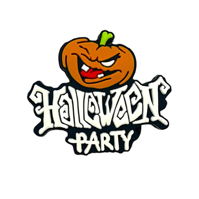 20pcs Silicone Focal Beads Halloween Pumpkin with Halloween Party Text