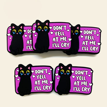 20Pcs Silicone Focal Beads Tearing Kitten Black with Printed Text