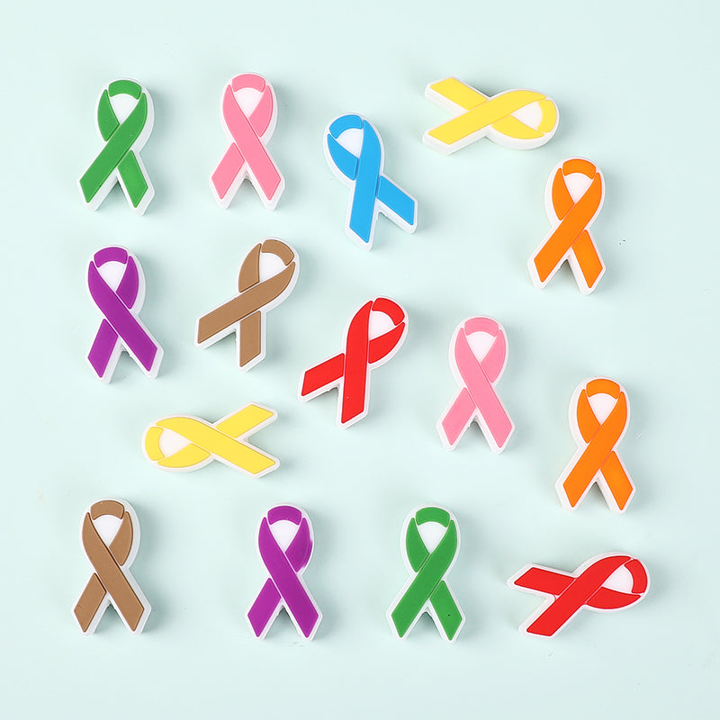 20Pcs Silicone Focal Beads Multi Color Ribbon Front Facing