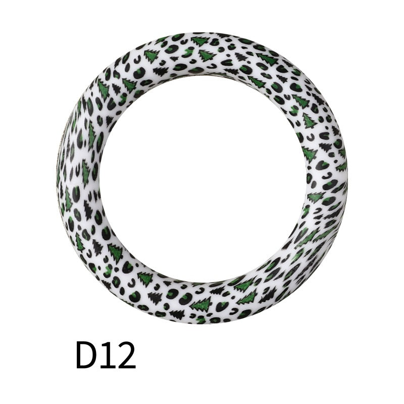 65mm Printed Silicone Beads Ring Shape Printed Design 18