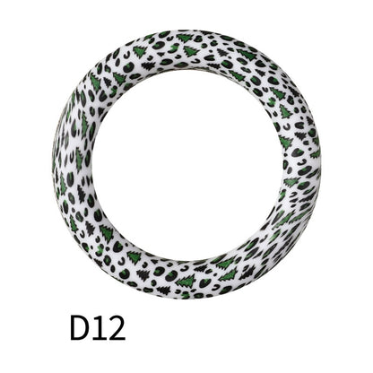 65mm Printed Silicone Beads Ring Shape Printed Design 18
