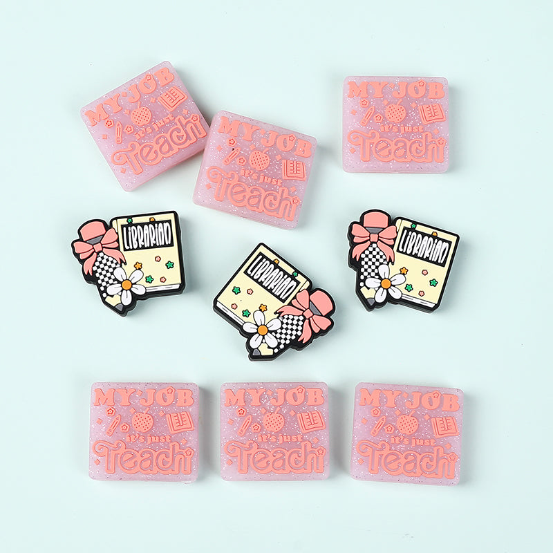 20Pcs Silicone Focal Beads Library Reed Duck Book and Quote Designs 7