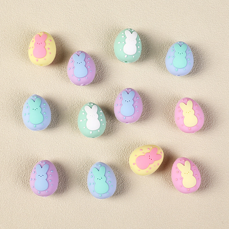 20Pcs Silicone 3D Focal Beads Easter Bunny Chick Holding Easter Egg 9