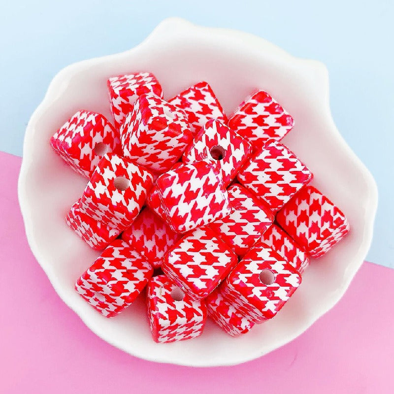 10pcs 16mm Houndstooth Pattern Square Acrylic Beads Jewelry Making 3