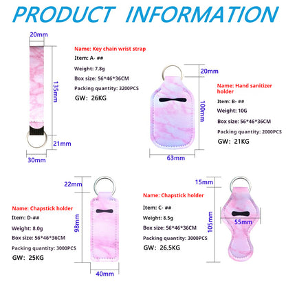 Marble Pattern Neoprene Chapstick Sanitizer Holder Keychain 10pcs 2