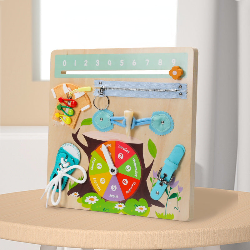 Wooden Busy Panel Unlock Clock Montessori Toys for Toddlers 3
