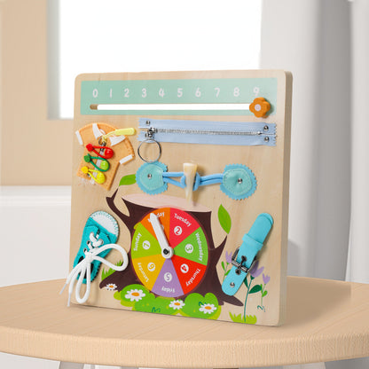 Wooden Busy Panel Unlock Clock Montessori Toys for Toddlers 3