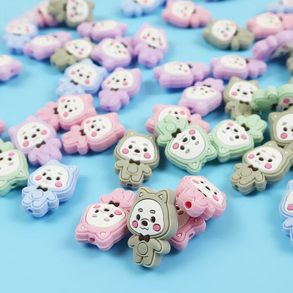 Silicone Focal Beads Colorful Little Bear Front Facing
