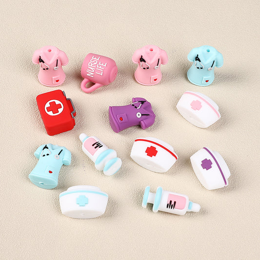 20Pcs Silicone 3D Focal Beads Nurse Series Pink Blue and Purple Uniforms