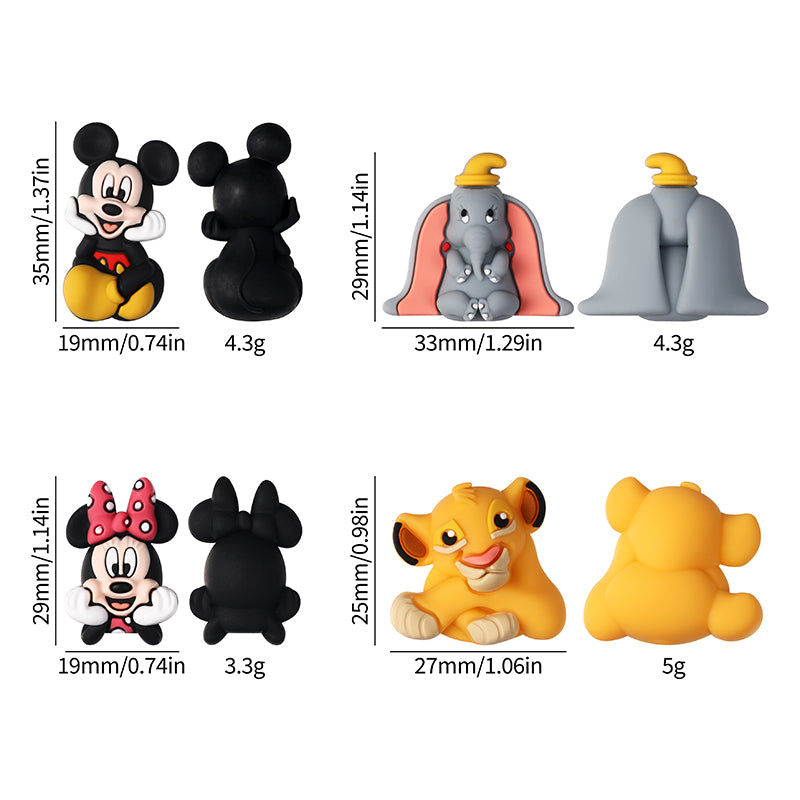 20Pcs Silicone 3D Focal Beads Round Ear Mouse Character Yellow Bear Round Tummy Large Gray Elephant Big Ears 8