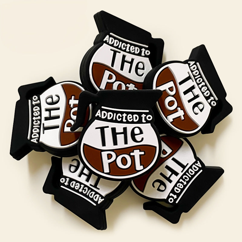 20Pcs Silicone Focal Beads Coffee Pot with Addicted to The Pot Text