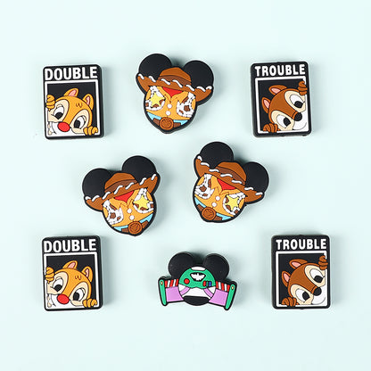 20Pcs Silicone Focal Beads Round Ear Mouse Character with Cowboy Hat and Space Helmet 3