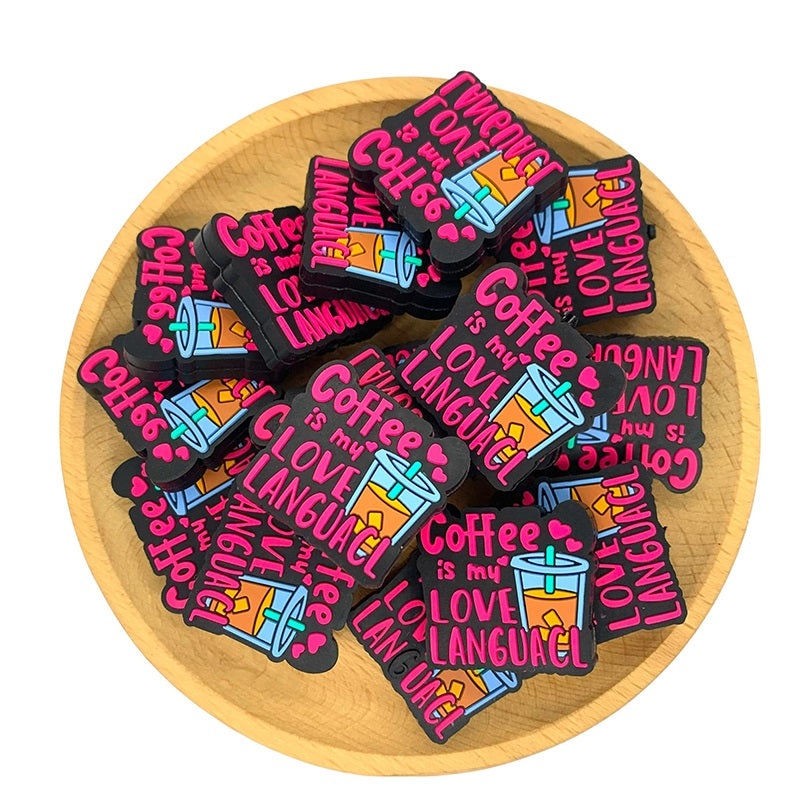 20pcs Silicone Focal Beads Coffee Is My Love Text with Iced Drink Design 2