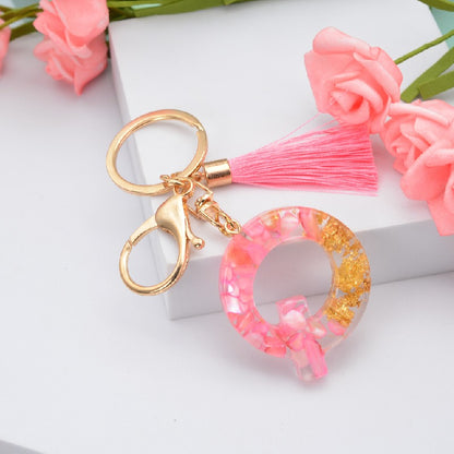 Resin Pink Tassel Letter Keychain A to Z Initial Charm 17
