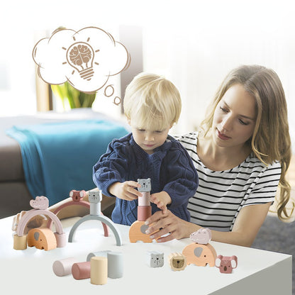 Wooden Elephant Balance Blocks Building Blocks Educational Toy 4