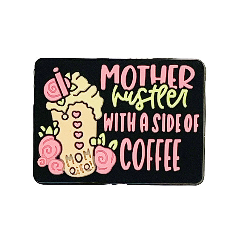 20pcs Silicone Focal Beads Mom Hustler Coffee Printed Text Design 2