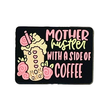 20pcs Silicone Focal Beads Mom Hustler Coffee Printed Text Design 2
