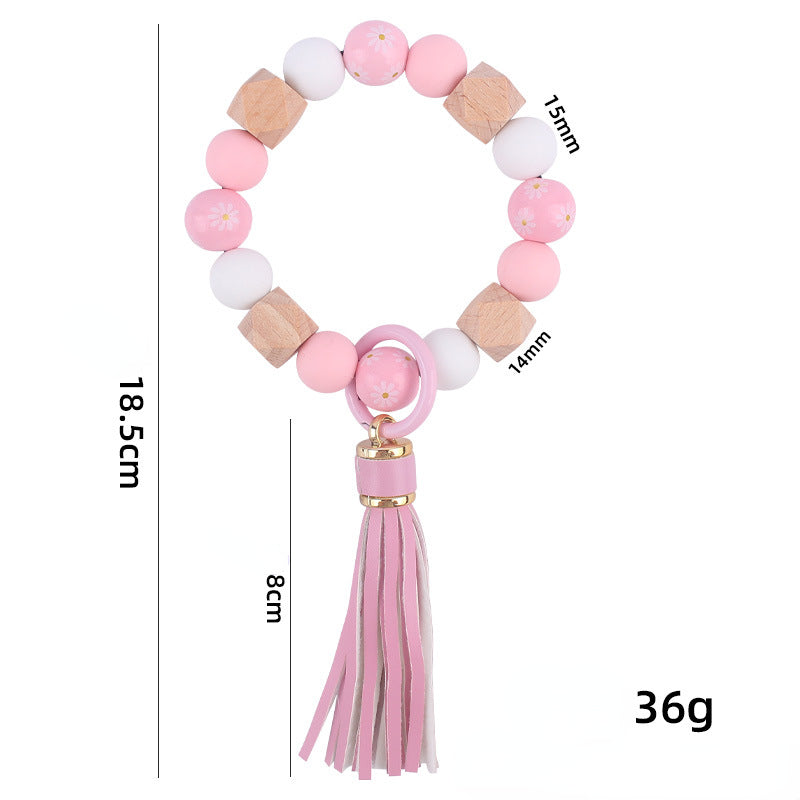 Daisy Silicone Bead Wristlet Keychain Tassel Charm 5
