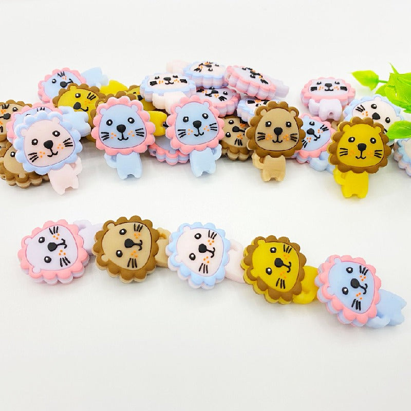 20pcs Silicone Focal Beads Lion Face with Mane Design 4
