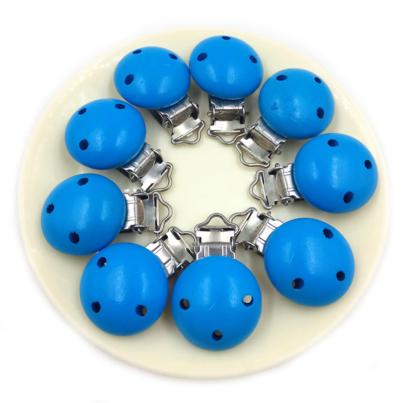 Wooden Pacifier Clip 30mm Three-Hole Round Teething Toy 16